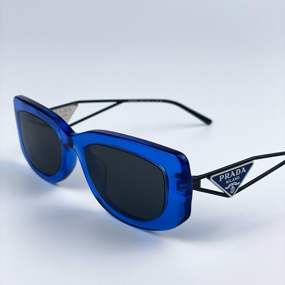 NEW Prada PR14YS 18M5S0 Crystal Electric Blue Grey Rectangle Women Sunglasses - Picture 5 of 11